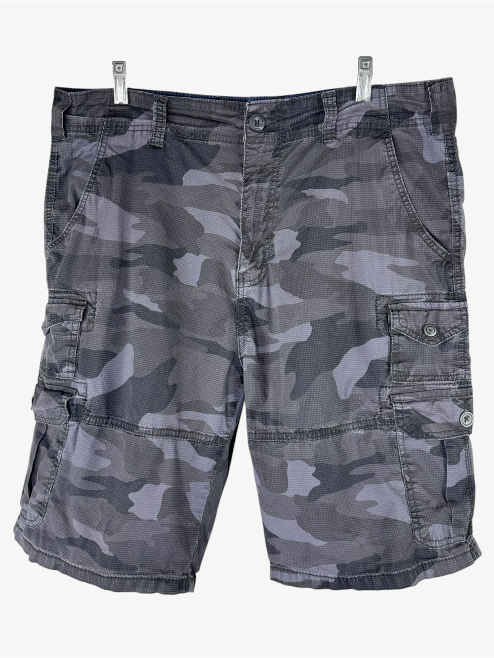 Iron Co Men’s Gray Camo Cargo Shorts 36 Stretch Cotton Casual Utility Neutral